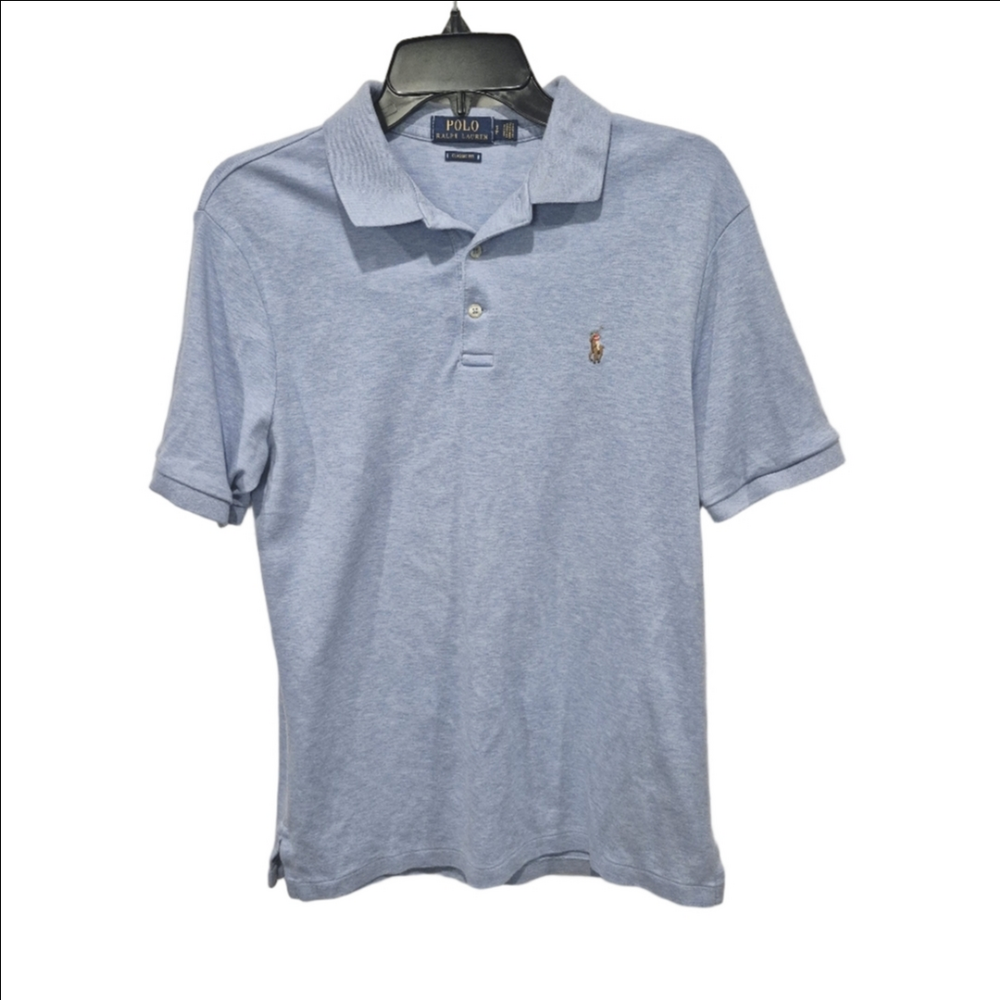 Polo Ralph Lauren Classic Fit Heathered Blue Mesh Polo Shirt Small Pony